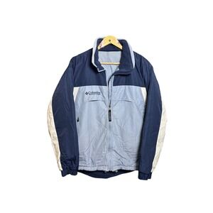 Columbia Fleece Lined Jacket Navy Blue Light Blue REVERSIBLE Full Zip Womens L